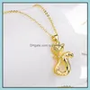 Pendant Necklaces Gold Plated Pendants With Water Wave Copper 24K Jewelry Charm Necklace Ladies Drop Delivery Dh8Ar