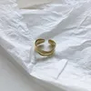 Cluster Ringen Goud Kleur Onregelmatige Dubbele Laag Elegante Voor Vrouwen Golfvorm 925 Sterling Zilveren Partij Sieraden Meisje Gift