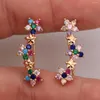 Backs Earrings Trendy Clip Blue Cubic Zirconia Gold Plated Coppe Flower Star Earring For Women Fashion Jewelry Accessories Wedding