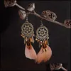 Dangle Lustre Rétro Dreamcatcher En Forme De Plume Pendentif Boucles D'oreilles Rondes Pour Femmes Style Ethnique Orecchini Etnici Drop Delivery Je Ot1Wp