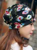 Berets LJCUIYAO Autumn Flower Skullies Women Beanies Vintage Design Dual-use Hats For Ladies Fashion Scarf Spring