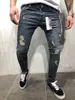 Herr jeans spring långa smala blyertsbyxor rippade hål 2023 herr mode tunna mager för män hiphop byxor kläder kläder
