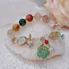 Strand National Exquisite Hollow Out Love Agate Armband Natural Green Jade Flower Multicolor Mönster Beaded Women's Jewelry
