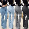 2023 vente chaude femmes jean couleur unie Denim pantalon Slim Fit Sexy taille haute trompette pantalon femmes pantalon Xxl Xxxl