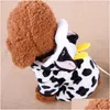 Dog Apparel Funny Halloween Costume Cute Cow Pet Clothes For Small Dogs Cats Chihuahua Clothing Warm Fleece Puppy Coats Jumpsuitdog Dhhxe