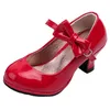 Flat Shoes Princess Leather Dance Girls Party Bow Shiny Solid Red Color High-heeled Fashion For Kids