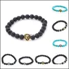 Bracelets porte-bonheur breloques pour hommes femmes or tête Bracelet lave noire pierre naturelle perlée livraison directe bijoux Dh6Ip