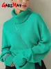 Women's Sweaters Oversize Turtleneck Green Vintage Pullover Jumper Winter Thick Warm Knitted Soft Brown for 230112