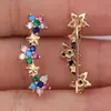 Backs Earrings Trendy Clip Blue Cubic Zirconia Gold Plated Coppe Flower Star Earring For Women Fashion Jewelry Accessories Wedding