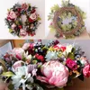 Decorative Flowers Simulation Peony Wreath Rattan Round Garland Decoration Artificial Flower Fake Door Wall Hanging Ornament