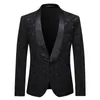 Costumes pour hommes Blazers Noir Floral Jacquard Col Châle Blazer Hommes Slim Fit Oen Bouton Tuxedo DJ Club Party Mariage Mens Costume Veste