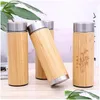 Water Bottles Bamboo Stainless Steel Vacuum Cup Thermal 450Ml Purple Sand Ceramics Liner Bottle Thermos Drinking Tqq Drop Delivery H Dhz83