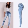 Женские джинсы, летний стиль, с низкой талией, небесно-голубые лоскутные узкие колготки-карандаш, эластичные сексуальные джинсовые модели с эффектом пуш-ап 230111