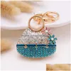 Nyckelringar Pink Blue Crystal Flower Bag -formad nyckelring Roteston Kvinnor Handväska Keyring Pendant Chain Jewelry Drop Delivery DH3VS