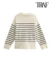 Women's Sweaters TRAF Women Fashion Loose Striped Asymmetry Knitted Vintage Long Sleeve Zipup Female Pullovers Chic Tops 230112