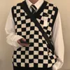 Mäns västar stickade V -hals ärmlös svartvita checkerbräda tröjor Vest Men Waistcoat Vintage Sueter Masculino Loose 230111