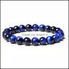 Pulseras con dijes Hombres Curación 8 mm Royal Blue Tiger Eye Stone Beads Pulsera Moda Brazalete Mujer Joyería Drop Entrega DHKTH