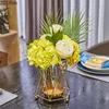 Vases Golden Vase Metal Flowers Pot Floral Flower Arrangement Plated Alloy Glass Desk Decoration Modern Luxurious Home Decor 230111