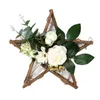 Dekorativa blommor kransar girland trä fem spetsig stjärna konstgjord ros eukalyptus kransblad blad hänge hemvägg dörr hängande dekora