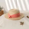 Wide Brim Hats Straw Hat Ribbon British Style Sunscreen Ladies Flat Cap Retro Shade Woven Sun Protection Beach