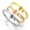 Bangle Green Pink Heart Lock Key Style Charms Rose Gold Silver Plated rostfritt stålarmband för kvinnor smycken grossist