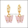 Charm Chic Moda Mariposa Pequeños Pendientes de aro de oro para mujer Colorf Acrílico Boho De Mujer Pendientes Aros Anillos de oreja Joyería 493 Q2 Dhvgc