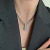 Anhänger Halsketten Exquisite Intarsien Blau Zirkon Halskette Weibliche Nische Design Schwerindustrie Einfache Dicke Kette Glück Schlüsselbein