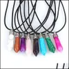 Pendant Necklaces Pretty Stone Necklace Vintage Natural For Women Crystal Quartz Gem Cord Statement Leather Drop Delivery Jewelry Pen Dhnms