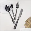 Dinnerware Sets 24 Pcs Black Set Cutlery Stainless Steel Rainbow Dinner Tableware Wedding Sierware Drop Delivery Home Garden Kitchen Dhk6M