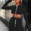 Active Set Women 2 Piece Velvet Tracksuit Set Lång ärm Huva med Zip Up Crop Top DrawString Elastic High midja Löst byxor Träningsutrustning