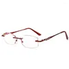 Solglasögon Yurersh Luxury Reading Glasses Women Anti-Blue-Ray Anti-Fatigue Diamond Cutting Delicate Metal Frameless Presbyopia Y152