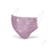 Party Masks Pink Blue 50Pcs Fashion Colorf Mesh Bling Diamond Mask Rhinestone Grid Net Washable Sexy Hollow For Women