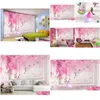 Pap￩is de parede papel de parede 3 D personalizado po rosa cereja borboleta infantil decora￧￣o de casa decora￧￣o 3d papel de parede para paredes de quarto grow dell dhyv4