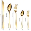 Servis uppsättningar gränsöverskridande tillförsel 1010 Tabelleriset Set rostfritt stål 20-stycken 5-stycken Creative Western Steak Knife Fork Spoon Gold