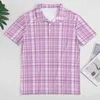 Men's Polos Lavender Purple Plaid Polo Shirt Men Pink Lines Print Casual Summer Funny T-Shirts Short Sleeves Custom Oversized Tops