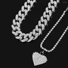 Anklets Flatfoosie 2pcs Bling Icered Out Heart Cuban Chain Zestaw dla kobiet Hip Hop Purbed Rhinestone Link Bransolet Bransoletka Biżuteria