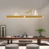 Pendant Lamps Modern LED Chandelier Zen Art Decorative Gold Pine Landscape Paint Nordic Restaurant Dinning Room Strip Hanging Lighting