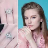 Wedding Rings Fashion Flower Light Blue Female Ring Cubic Zirconia verlovingsfeestje Liefhebber Gift Jewelry