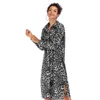 Vestido feminino com estampa de leopardo outono moda sexy comprimento médio a longo camisa dividida