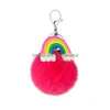 Keychains Lanyards Fashion Pompoms Keychain Rainbow Plush Hairball Key Chains Decorative Pendant For Women Bag Charms Accessories Dh2Lk