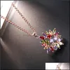 ペンダントネックレスMTicolor Stones CZ for Women Flower Cubic Zirconia Crystal Rose Gold Color Small Jewelry Drop Delivery Pendants OTBVV