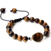 Strand Adjustable 8mm Stone Beads Bracelet For Women Men Natural Tiger Eye Geometric Charm Woven Bracelets&Bangles Friend Gift Jewelry