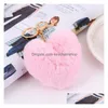 Keychains Bedanyards Pom Keychain Pompom Key Chain Heart Ball Fluffy Faux Rabbit Fur Keyring Ring Women Bag Charms Fashion Acessori Dhf19