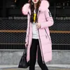 Women's Down Women's Winter Padded Jacket Slim Waist Belt Mid-length Solid Color Hooded Collar Warm