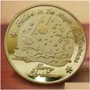Artes e artesanato Natal Santa Gift Coin Collectible Metal Gold Plated Souvenir Desejando P￳lo Norte FY3608 Drop Delivery Home Garden Dhfdo