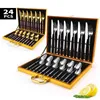 Geschirr-Sets 24 teile/satz Gold Luxus Edelstahl Geschirr Set Löffel Messer Gabel Highend El Restaurant Geschenk Box