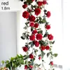 Decorative Flowers 180cm Artificial Rose Flower Ivy Vine Wedding Decor Real Touch Silk String With Leaves For Home Hanging Garland