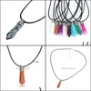 Pendant Necklaces Pretty Stone Necklace Vintage Natural For Women Crystal Quartz Gem Cord Statement Leather Drop Delivery Jewelry Pen Dhnms