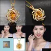 Pendant Necklaces Yellow Crystal Citrine Gemstones Diamonds For Women Gold Tone Choker Chain Jewelry Necklace Drop Delivery Pendants Dhi2M