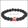 Beaded New Paw Charms 8Mm Black Lava Stone Strand Elastic Bracelet Essential Oil Diffuser Armbanden Vulkanische Rock Footprint Hand Dro Dhmtu